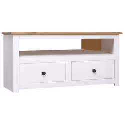Meuble TV - Assor - Etagère dangle - Bois massif - 2 tiroirs - 93 x 49 x 49 cm