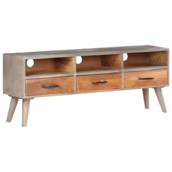 Meuble TV - Bois de Manguier - 130x35x51 cm - 3 Compartiments - 3 Tiroirs - Design Contemporain