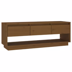 Meuble TV - Miel - Bois de pin massif - 1105 x 34 x 40 cm - 3 tiroirs - Style flottant