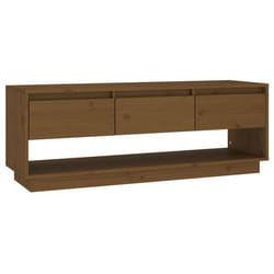 Meuble TV - Miel - Bois de pin massif - 1105 x 34 x 40 cm - 3 tiroirs - Style flottant