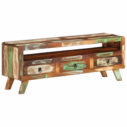 Meuble TV - Multicolore - Bois de récupération - 3 tiroirs - 110 x 30 x 40 cm - Écologique