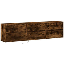 Helloshop26 - Meuble tv multimédia étagère télévision buffet téléviseur salle à manger salon chambre mural avec led chêne fumé 180 x 31 x 45 cm brun