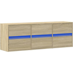 Meuble tv multimédia étagère télévision buffet téléviseur salle à manger salon chambre mural avec lumières led chêne sonoma 130 x 31 x 45 cm brun