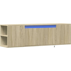 Meuble tv multimédia étagère télévision buffet téléviseur salle à manger salon chambre mural avec lumières led chêne sonoma 135 x 31 x 39,5 cm brun