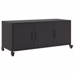 Meuble TV - Acier - Noir - 1005 x 39 x 435 cm - 3 portes - Mobile sur roulettes