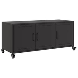 Meuble TV - Acier - Noir - 1005 x 39 x 435 cm - 3 portes - Mobile sur roulettes