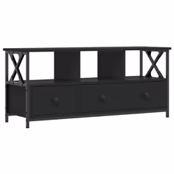 Meuble TV - Indus - 102x33x45 cm - Bois dingénierie - Noir - 3 tiroirs et 3 compartiments ouverts