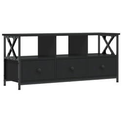 Meuble TV - Indus - 102x33x45 cm - Bois dingénierie - Noir - 3 tiroirs et 3 compartiments ouverts