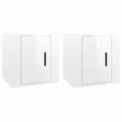 Meuble TV mural - Non spécifié - 2 pièces - Bois dingénierie - Blanc brillant - 40 x 345 cm