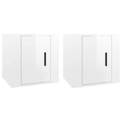 Meuble TV mural - Non spécifié - 2 pièces - Bois dingénierie - Blanc brillant - 40 x 345 cm