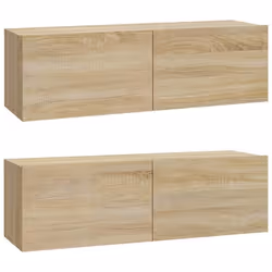 Meuble TV mural - Chêne Sonoma - 2 pièces - Bois dingénierie - Rangement spacieux - Design classique