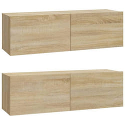 Meuble TV mural - Chêne Sonoma - 2 pièces - Bois dingénierie - Rangement spacieux - Design classique