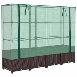 Jardinière surélevée - Marron - 160 x 40 x 138 cm - Housse résistante à leau - Aspect rotin - Polypropylène