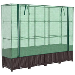 Jardinière surélevée - Marron - 160 x 40 x 138 cm - Housse résistante à leau - Aspect rotin - Polypropylène
