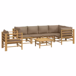 Salon de jardin meuble d exterieur ensemble de mobilier 7 pieces avec coussins taupe bambou