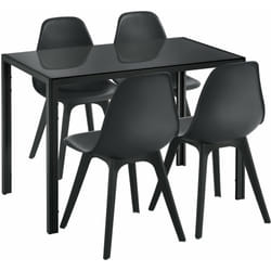 Ensemble de Table et 4 Chaises Table de Salle à Manger avec 4 Chaises Métal Bois Plastique Verre Noir 030001663