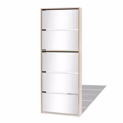 Meuble à chaussures - Chêne marron - 5 étagères - Miroir - 15 paires - Design contemporain