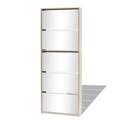 Meuble à chaussures - Chêne marron - 5 étagères - Miroir - 15 paires - Design contemporain