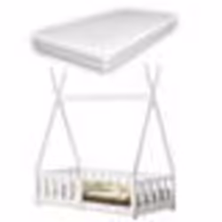Lit denfant - Noname - Cabane - Matelas mousse froide 70x140 cm - Barrière de protection - Bois massif