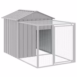 Poulailler avec cour - Non spécifié - 117 x 201 x 123 cm - Acier galvanisé - Gris clair - Pour 6 poules