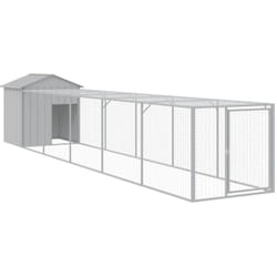Helloshop26 - Poulailler enclos cage poules avec cour clair 117 x 609 x 123 cm acier galvanisé gris