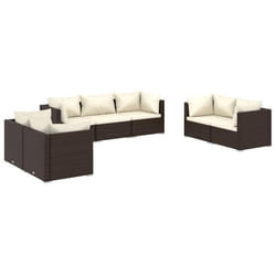 Salon de jardin meuble d exterieur ensemble de mobilier 7 pieces avec coussins resine tressee marron