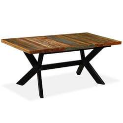 Table de salon salle a manger design Bois massif recycle Acier 180 cm