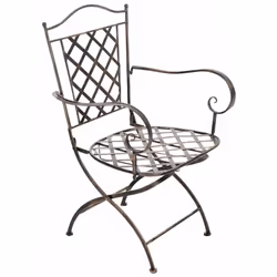 Chaise de jardin en fer forgé avec accoudoir couleur bronze vieilli style vintage. Dimensions: Hauteur totale: 93 cm Largeur  ...