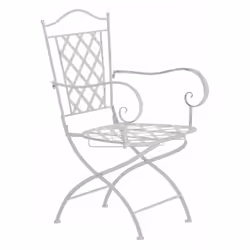 Chaise de jardin en fer forgé avec accoudoir couleur blanc vieilli style vintage. Dimensions: Hauteur totale: 93 cm Largeur t ...