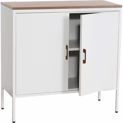 Coode meuble de rangement bureau buffet 2 portes metal 90 par 90 par 40 melamine blanc plateau MDF 2 compartiments avec porte ...