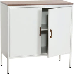 Coode meuble de rangement bureau buffet 2 portes metal 90 par 90 par 40 melamine blanc plateau MDF 2 compartiments avec portes