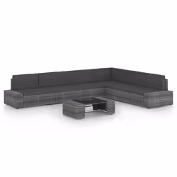 Salon de jardin - Non spécifié - 7 pièces - Résine tressée - Coussins amovibles - Modulaire et léger
