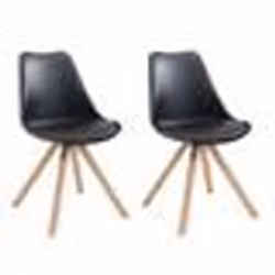 Lot de 2 chaises de salle à manger scandinave synthetique noir pieds bois