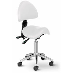 Fauteuil chaise siège-selle avec dossier fer chromé synthétique pvc blanc