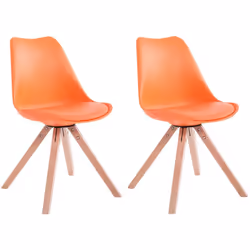 Lot de 2 chaises de salle à manger orange Style scandinave Siège en plastique Pieds en bois (hêtre) Coussin de siège en synth ...