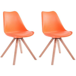 Lot de 2 chaises de salle à manger scandinave synthétique orange pieds bois CDS10024