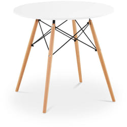 Table traverses noires en acier plateau plateau rond diamètre 80 cm blanc