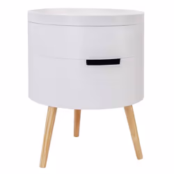 Table basse de chevet design ronde avec espace de rangement blanc