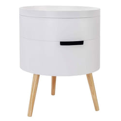 Table basse de chevet design ronde avec espace de rangement blanc