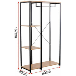Grande étagère tringle à vêtements en métal avec porte chaussures en bois marron noir