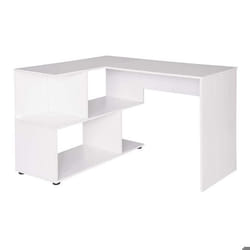 Bureau adulte d angle avec etageres 100 cm blanc