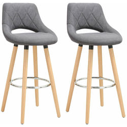 Tabouret de bar en lin avec dossier et repose-pieds, lot de 2 pièces gris foncé