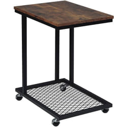 Helloshop26 - Table d'appoint à roulettes en mdf et métal vintage marron