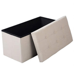 Tabouret en lin coffre de rangement couvercle amovible blanc creme