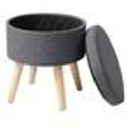 Tabouret d assise en lin avec rangement couvercle amovible gris fonce