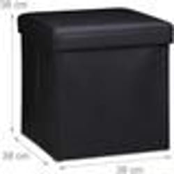 Tabouret pouf banquette - Noir - Synthetique - Pliant - 38 cm - Rangement intérieur