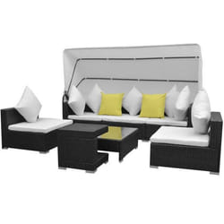 Salon de jardin - Non spécifié - Ensemble 7 pièces - Résine tressée noire - Baldaquin - Confortable et modulable