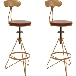 Lot de 2 tabourets de bar chaise haute avec repose-pieds rotatif réglable en hauteur design industriel métal doré et bois marron TDB04081