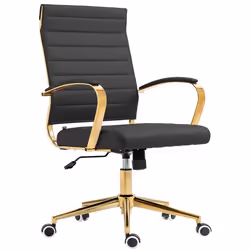 Fauteuil de bureau - BUR - BUR10709 - Similicuir noir - Dossier ergonomique - Cadre métal doré