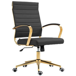 Fauteuil de bureau - BUR - BUR10709 - Similicuir noir - Dossier ergonomique - Cadre métal doré